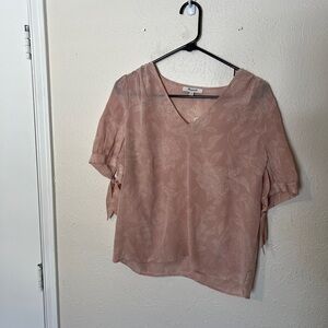 Madewell Blush V-Neck Blouse with Floral Design